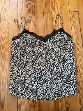 Abercrombie & Fitch Leopard Lace Trim Camisole Satin Cami Top Small